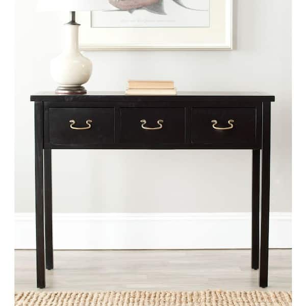 SAFAVIEH Cindy 40 in. 3-Drawer Black Wood Console Table