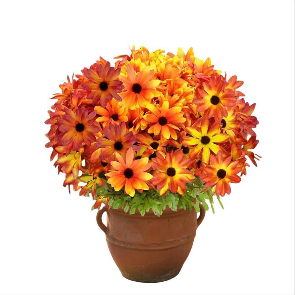 15 in. Orange Artificial Fall Chrysanthemum Flowers LINBQ114 - The