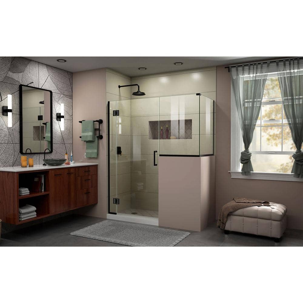 Matte Black Frameless Hinged Shower Enclosure with Clear Glass