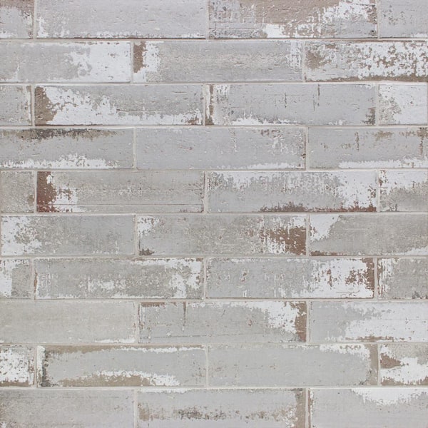 Shower with Gray Glazed Brickwork Square Tiles - Transitional