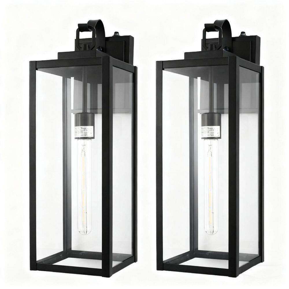 2-Pack 20 in. 1-Light Black Outdoor Wall Sconce Rectangular Stone Glass Shade Exterior Wall Light for Porch Garage Patio price history on PriceWatchPro