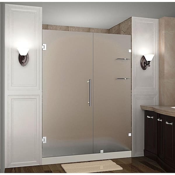 Aston Nautis GS 66 in. x 72 in. Completely Frameless Hinged Shower Door with Frosted Glass and Glass Shelves in Chrome