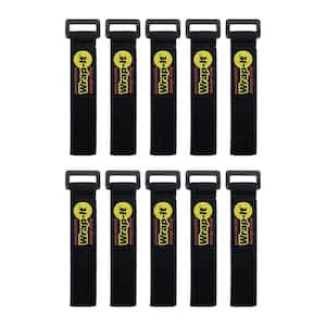 9 in. Elastic Hook and Loop Cinch Strap for Cords, Rope, Tools and More Super Stretch Storage Strap in Black (10-Pack)