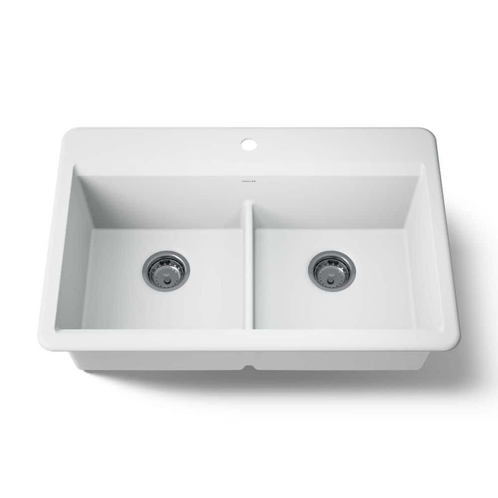 Lassen 33 in. Drop-in Double Bowl Granite Composite Kitchen Sink in Matte White price history on PriceWatchPro