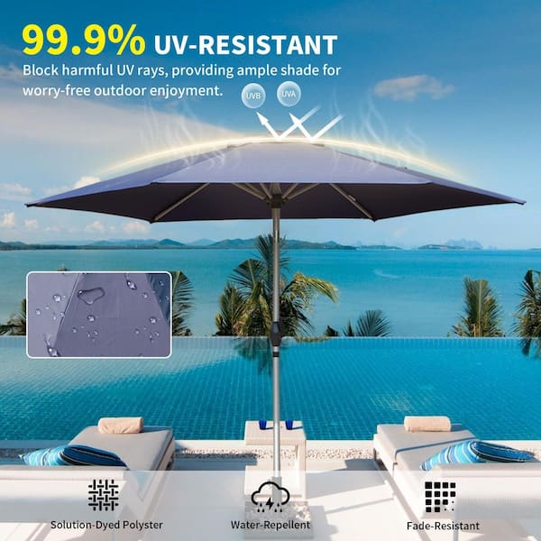 7.5 ft. Aluminium Outdoor Market Table Patio Umbrella with Button Tilt, Crank and 8 Sturdy Ribs for Garden in Navy Blue