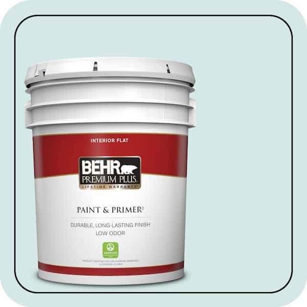 BEHR PREMIUM PLUS 5 gal. #T14-5 Sky Blue Flat Low Odor Interior Paint & Primer
