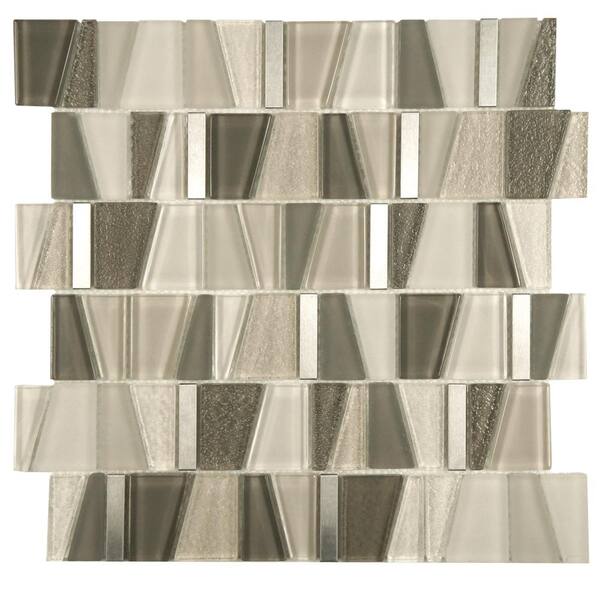 Merola Tile Trapezium Beige 11-3/4 in. x 11-7/8 in. x 6 mm Glass and Stainless Steel Mosaic Tile