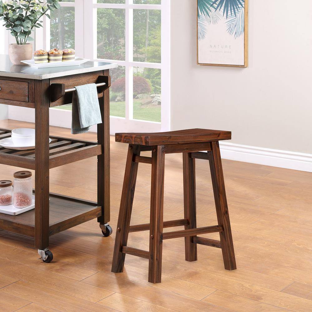 Eco-Friendly Rubberwood 24" Saddle Stool in Chestnut Wire-Brush