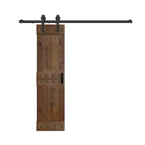 Mid-Century Style 24 in. x 84 in. Dark Walnut DIY Knotty Pine Wood Sliding Barn Door with Hardware Kit