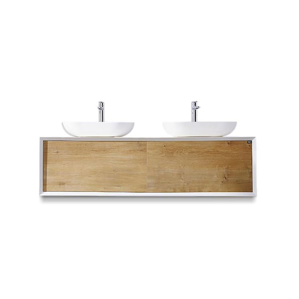 Maincraft Wall-Mounted 55 in. W x 22 in. D x 16 in. H. Bath Vanity in Matt White with White Wood Top with White Basin