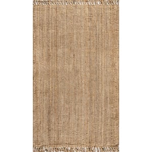 Pata Hand Woven Chunky Jute with Fringe Natural 10 ft. x 14 ft. Area Rug
