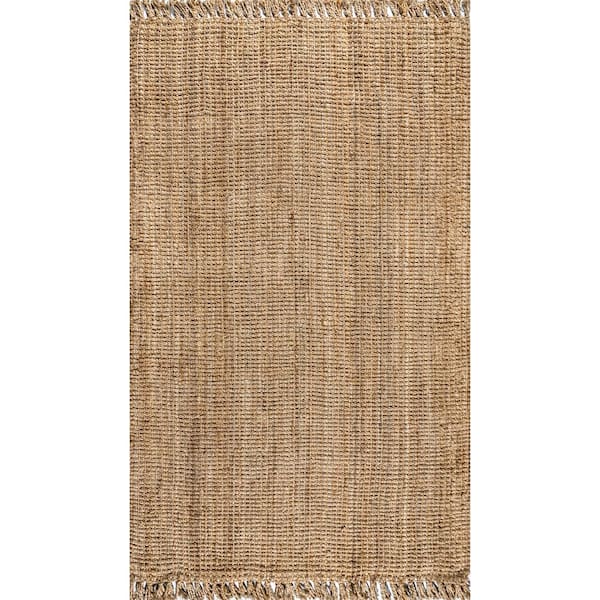 Pata Hand Woven Chunky Jute with Fringe Natural 6 ft. x 9 ft. Area Rug