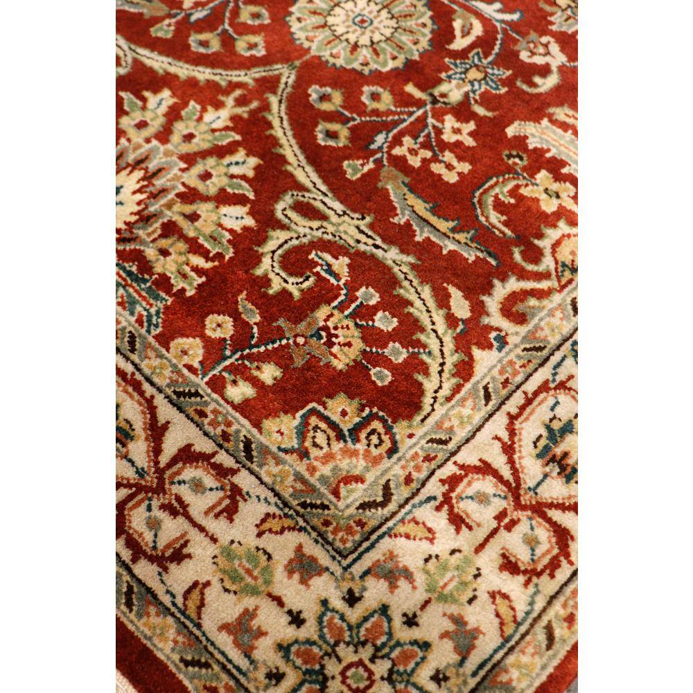Baku Hand-Knotted Wool and Silk Floral Runner Rug in Rust and Ivory