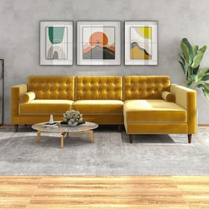 Ocean 102 in. W Square Arm 2-piece L-Shaped Velvet Right Facing Corner Sectional Sofa in Dark Yellow (Seats 4)