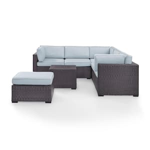 Biscayne 5-Piece Wicker Outdoor Seating Set with Mist Cushions