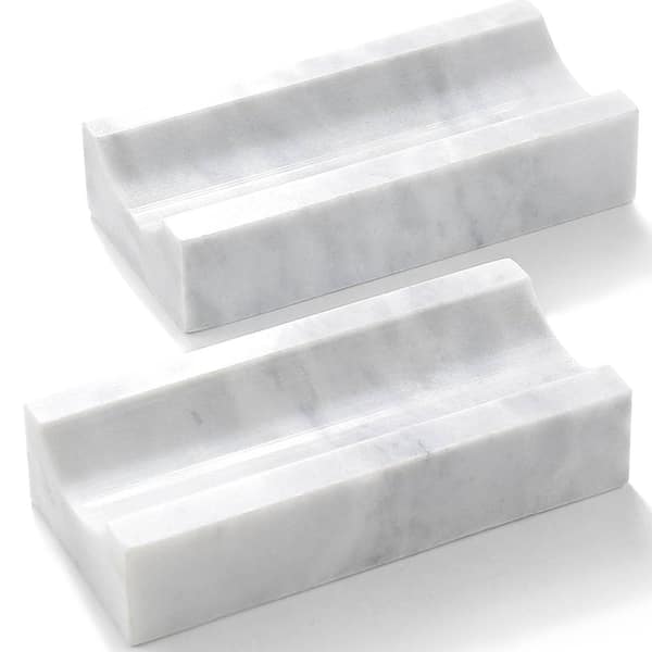 4.41 in. Natural Marble Rolling Pin and Utensil Holder Stand with Polished Surface, White Grey (Set of 2)