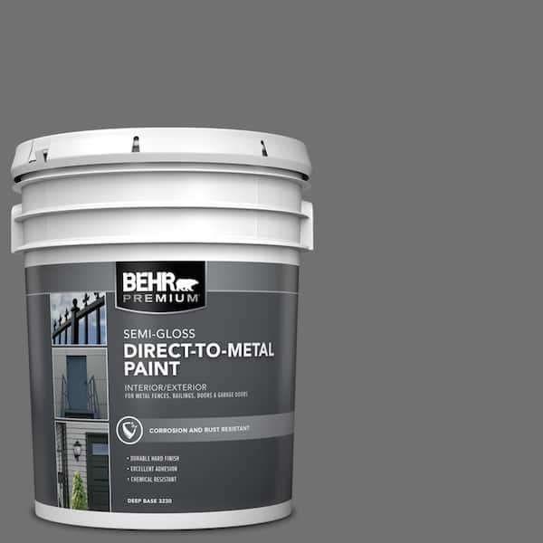 BEHR PREMIUM 5 gal. #AE-48 Machine Gray Semi-Gloss Direct to Metal Interior/Exterior Paint