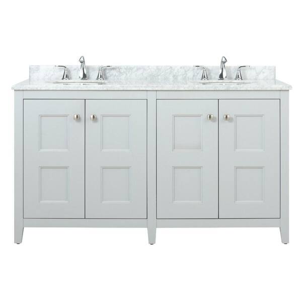 Home Decorators Collection Union Square 60 in. W Vanity in Dove Grey with Natural Marble Vanity Top in Grey and White with White Sink