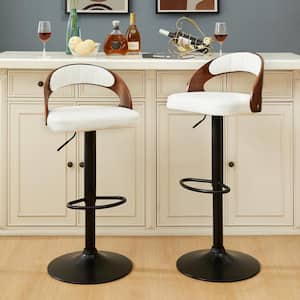 Bar Stools Set of 2-Counter Height Stool with Bentwood Back Arm and Footrest 24.8 in. Metal Frame Swivel Barstools White