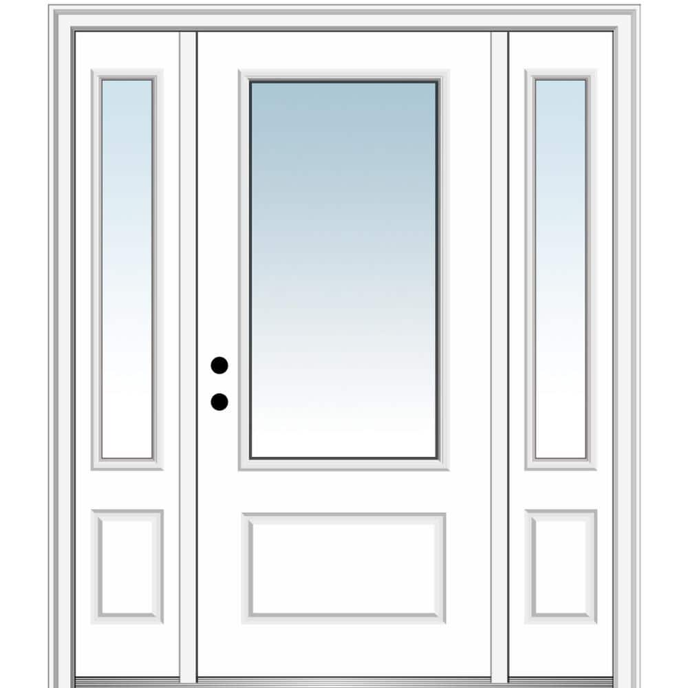 MMI Door 68.5 in. x 81.75 in. Right-Hand Inswing Clear Glass 3/4 Lite Primed Fiberglass Prehung Front Door with Two Sidelites