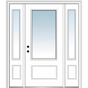 68.5 in. x 81.75 in. Right-Hand Inswing Clear Glass 3/4 Lite Primed Fiberglass Prehung Front Door with Two Sidelites