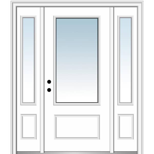 MMI Door 64.5 in. x 81.75 in. Classic Right-Hand Inswing 3/4-Lite Clear Primed Fiberglass Smooth Prehung Front Door w/ Sidelites