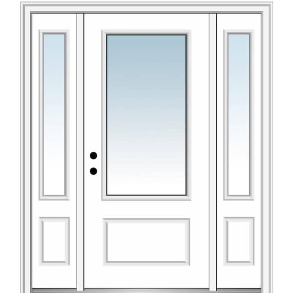 MMI DOOR 68.5 in. x 81.75 in. Classic Right-Hand Inswing 3/4-Lite Clear Primed Fiberglass Smooth Prehung Front Door w/Sidelites