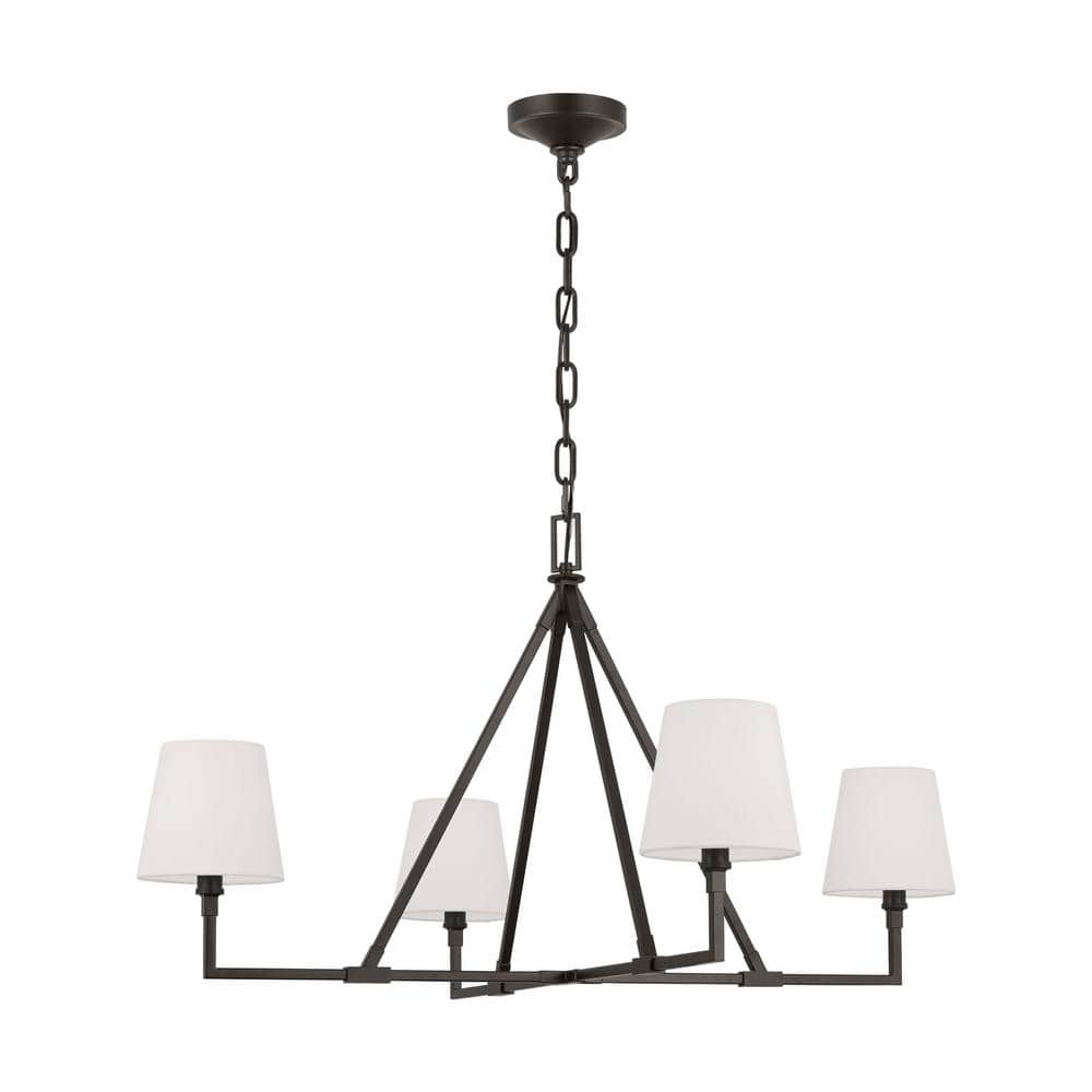 Perth Extra Large 4-Light Aged Iron Transitional Chandelier White Linen Fabric Shades price history on PriceWatchPro