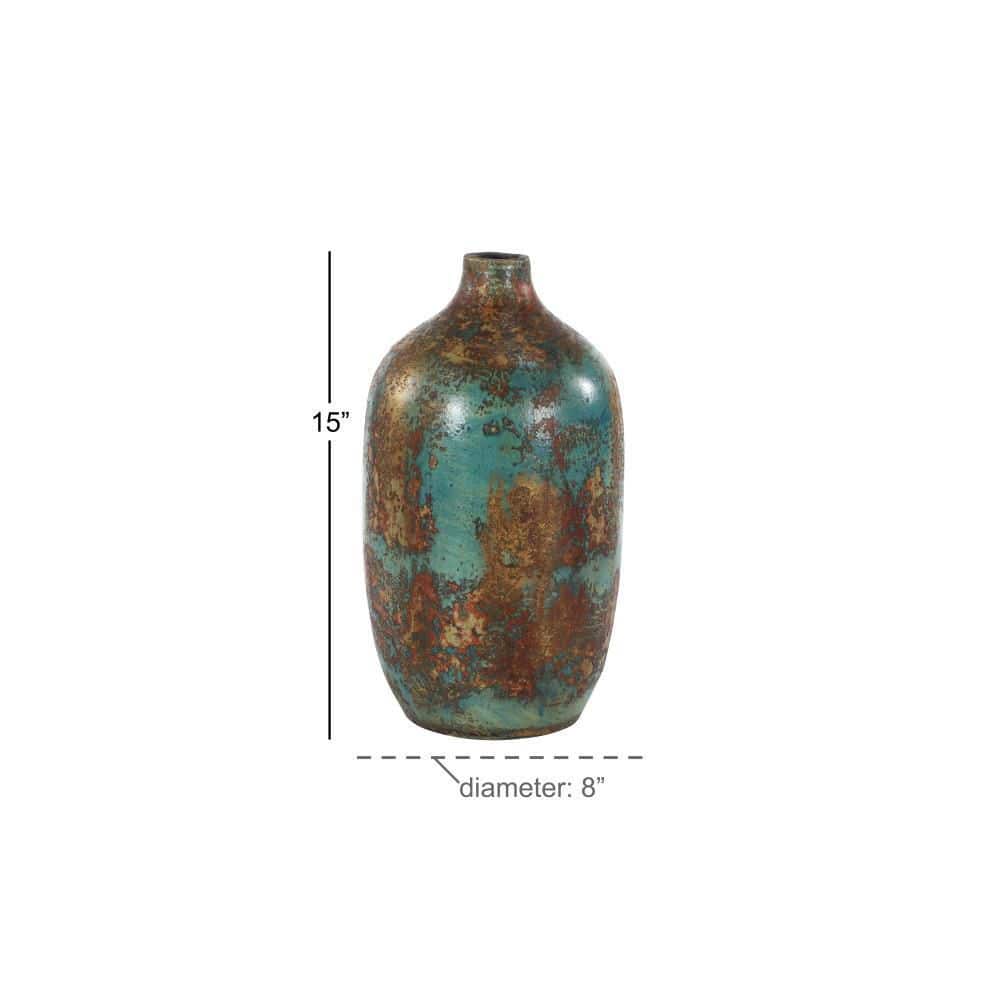 Rustic Turquoise and Bronze Ceramic Decorative Vase