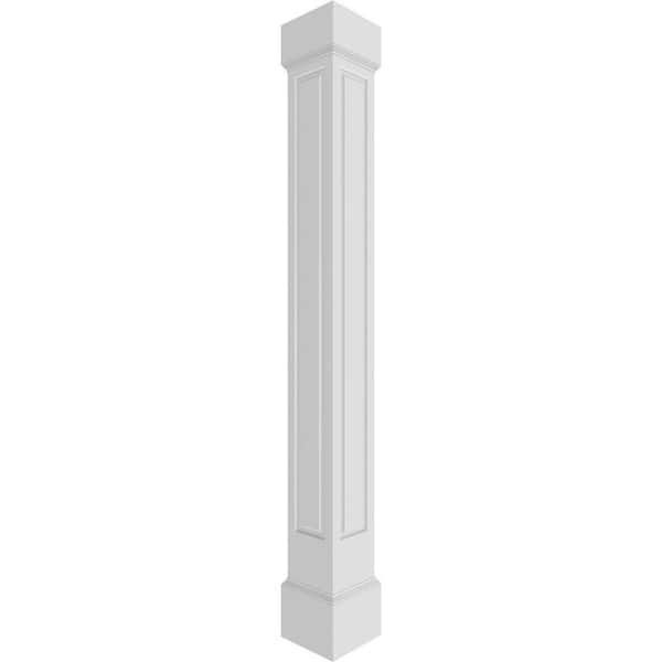 Ekena Millwork 9-5/8 in. x 10 ft. Premium Square Non-Tapered Raised Panel PVC Column Wrap Kit, Mission Capital and Base