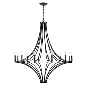 Saginaw 48 in. W 12-Light Charcoal Chandelier with No Shades