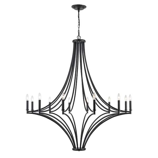 Titan Lighting Saginaw 48 in. W 12-Light Charcoal Chandelier with No Shades
