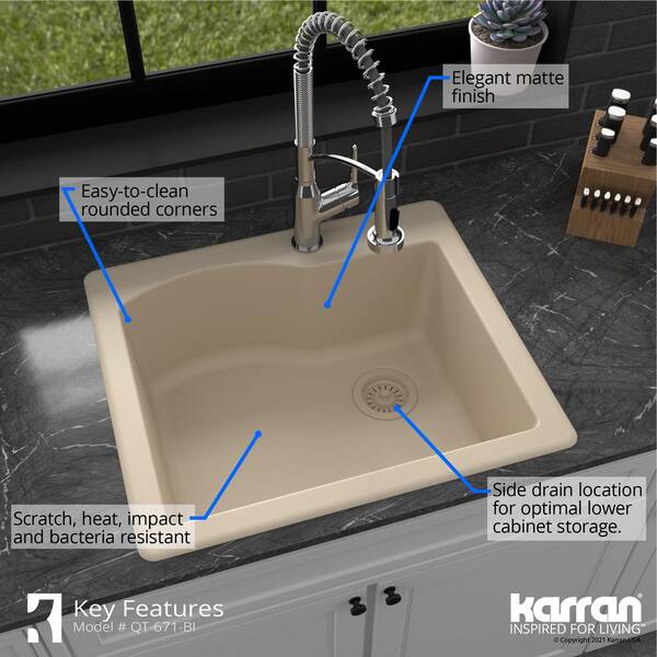 Karran QT-712 Quartz/Granite 33 in. Single Bowl Top Mount Drop-In