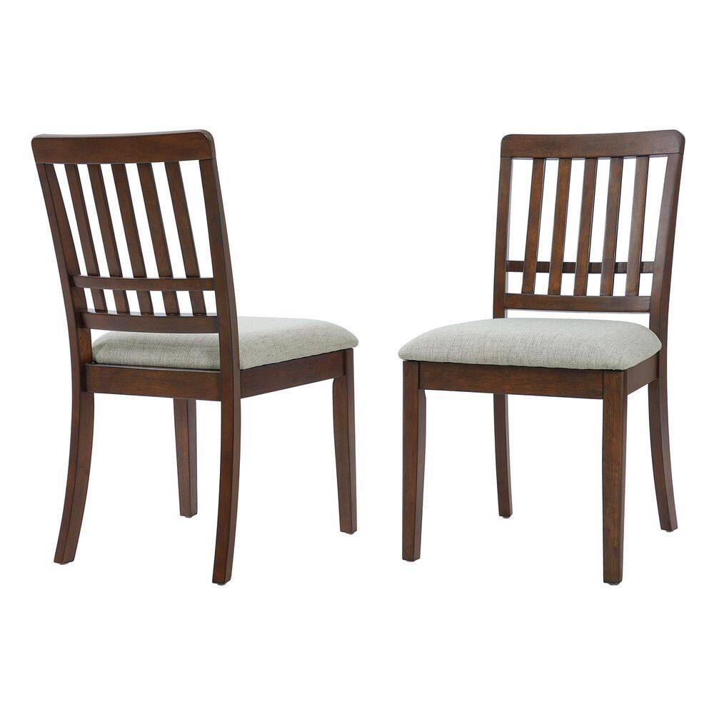 Caldora Modern Brown Solid Wood Dining Side Chairs with Gray Fabric Cushion, Slat Backrest, Set of 2 price history on PriceWatchPro