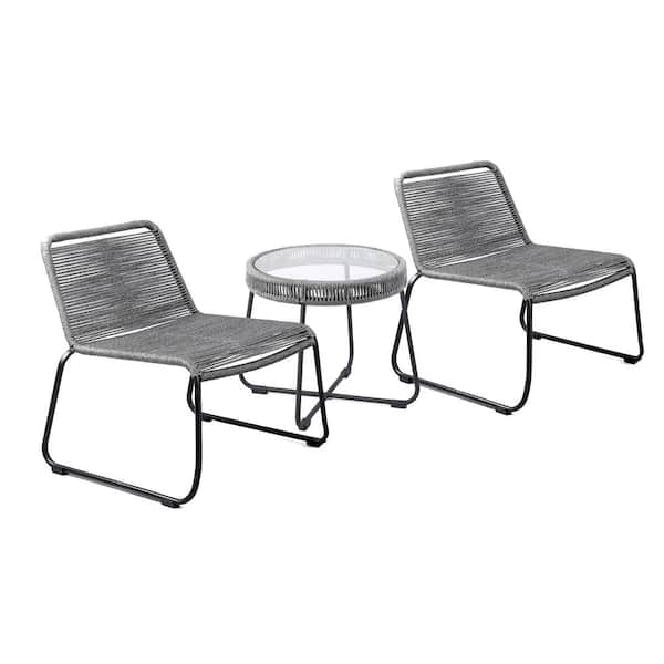 Royal Garden 3-Piece Metal and Rope Patio Conversation Set Linden Hills  Black VROCST307 - The Home Depot