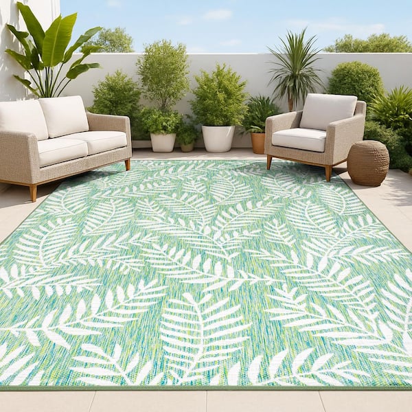 Nevis Palm Frond Cream/Green 9 ft. x 12 ft. Indoor/Outdoor Area Rug