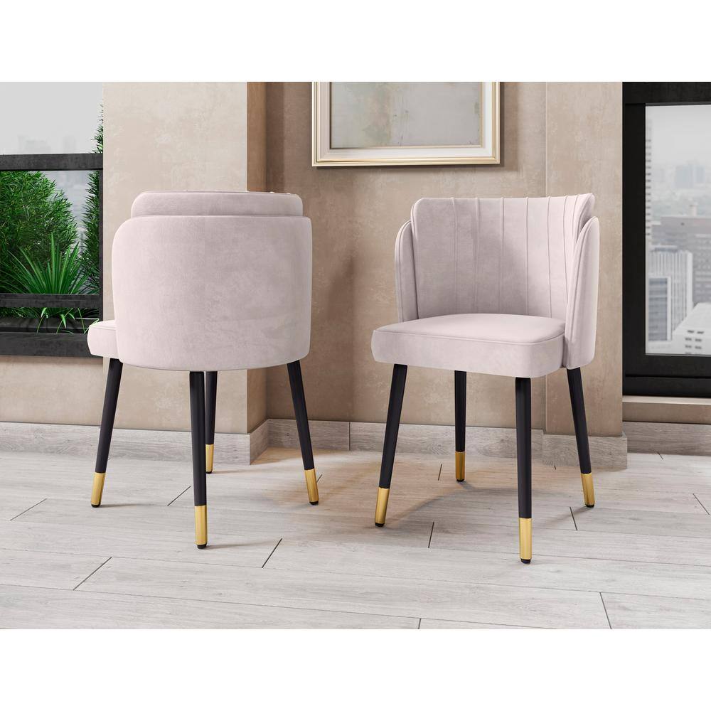 Cream Velvet Upholstered Side Chair with Wood Legs