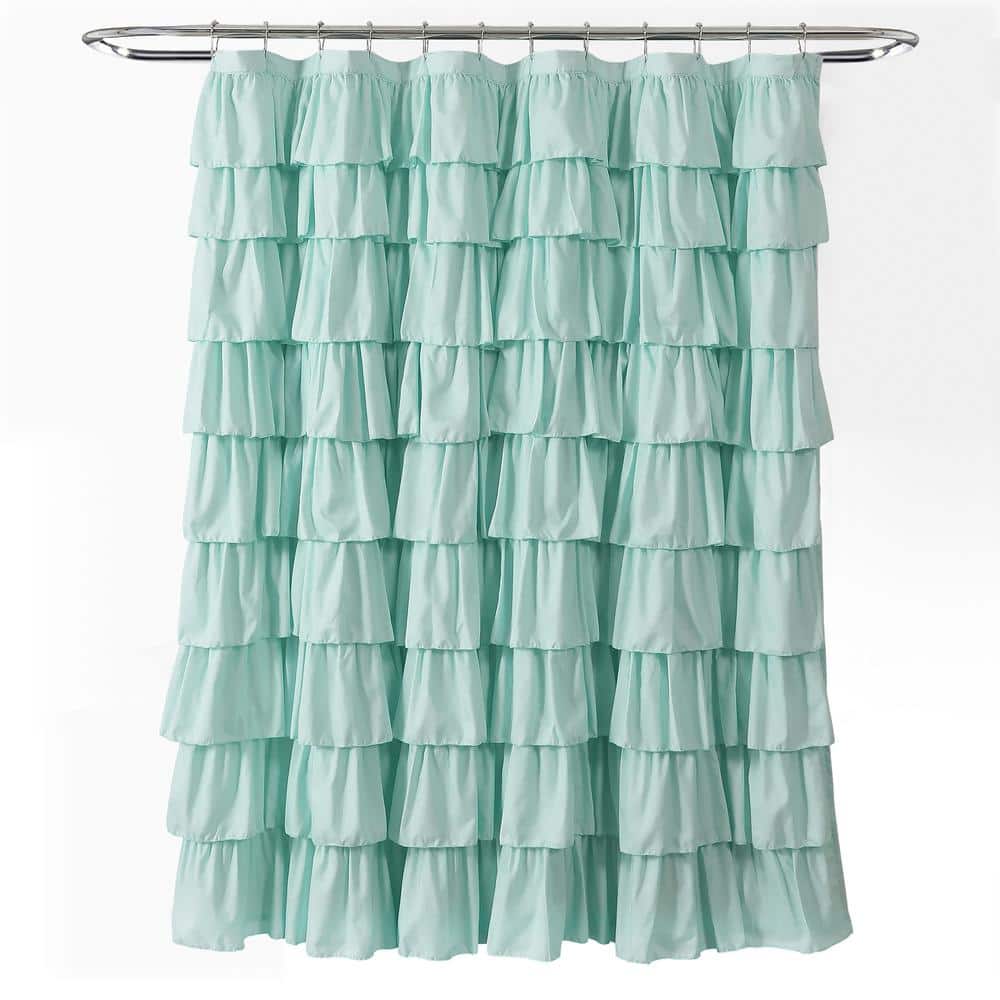 Light Turquoise Ruffle Polyester Shower Curtain, 72" x 72"