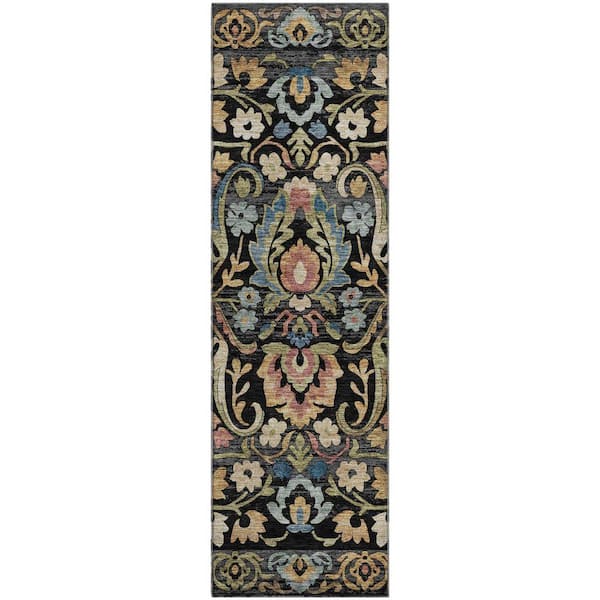 Mayfield Premium Machine Washable Abstract AMF2193 Black 2 ft. x 7 ft. Runner Rug