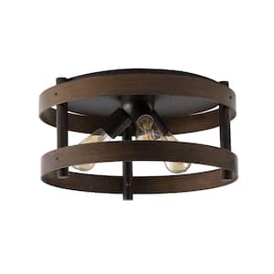 Cooper 16 in. 3-Light Dark Brown Wood Finish/Oil Rubbed Bronze Farmhouse Industrial Iron LED Flush Mount