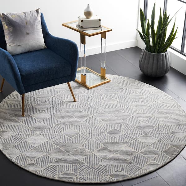 Abstract Gray/Ivory 6 ft. x 6 ft. Diamond Geometric Round Area Rug