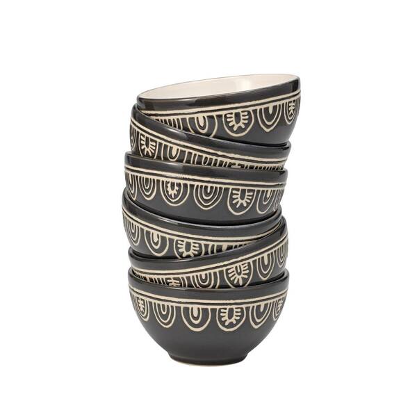 Over and Back 10 oz. Grey Tribal Stoneware Bowl (Set of 6)