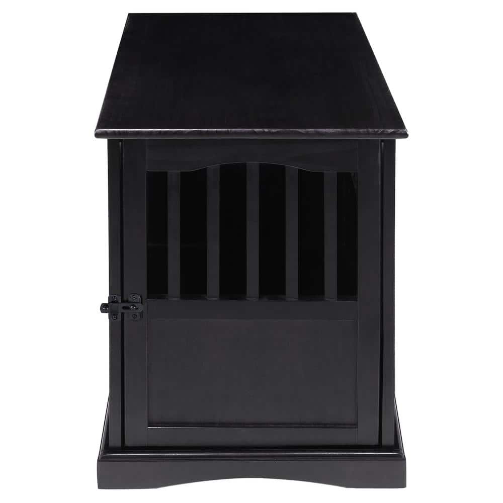 Black Solid Wood Pet Crate End Table with Lockable Gate
