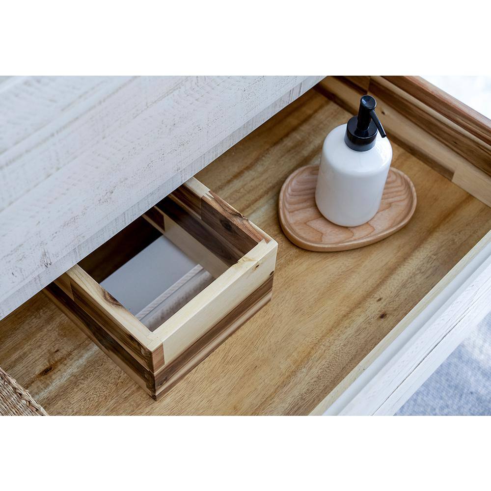 Rustic White Acacia Wood Wall-Mount Single Sink Vanity Base