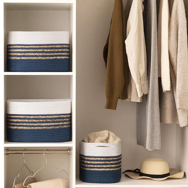 Brown 14 in. x 9 in. Cotton Decorative Basket (Set of 2) with