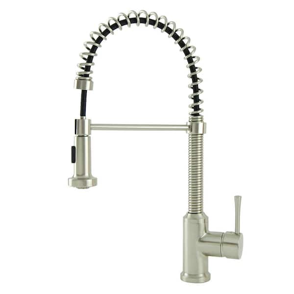 Italia Residential Single-Handle Spring Coil Pull-Down Sprayer Kitchen Faucet in Brushed Nickel