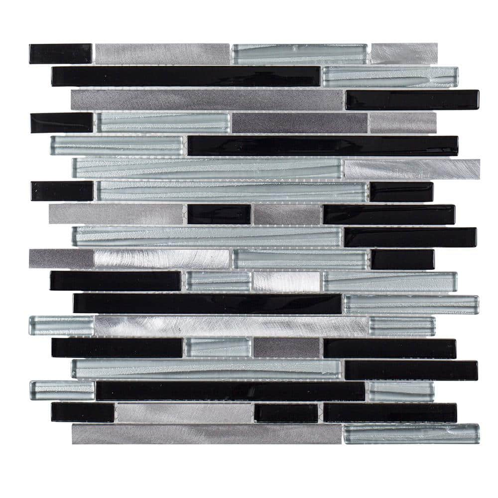 Jeffrey CourtBinary Code Gray and Blue 11.625 in. x 11.625 in. Interlocking Glass and Metal Mosaic Tile (0.948 sq. ft./Each) (99000)