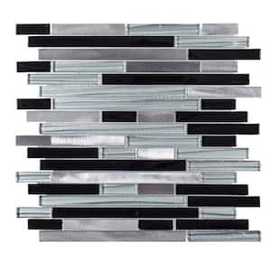Binary Code Gray and Blue 11.625 in. x 11.625 in. Interlocking Glass and Metal Mosaic Tile (0.948 sq. ft./Each)