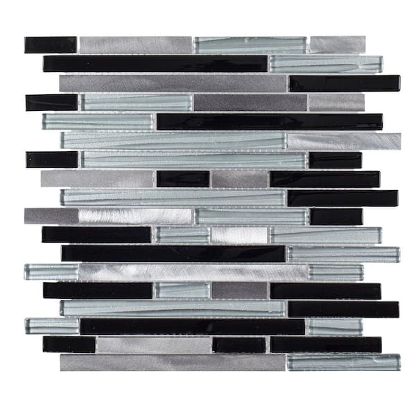 Jeffrey Court Binary Code Gray and Blue 11.625 in. x 11.625 in. Interlocking Glass and Metal Mosaic Tile (0.948 sq. ft./Each)
