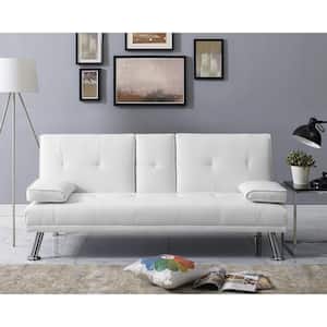 66 in. Armless 2-Seater Reclining Sofa in White
